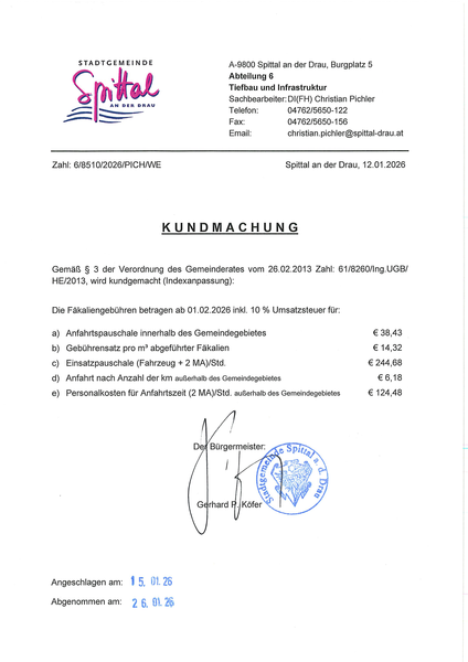 Fäkaliengebühren ab 01.01.2026